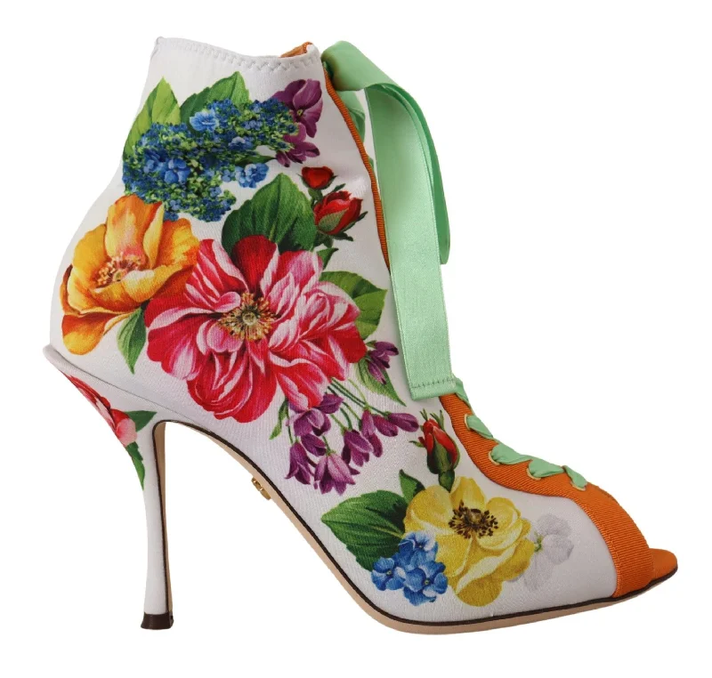 Durable boots stylish for snow hiking-Dolce & Gabbana Floral Open Toe Jersey Women's Heels