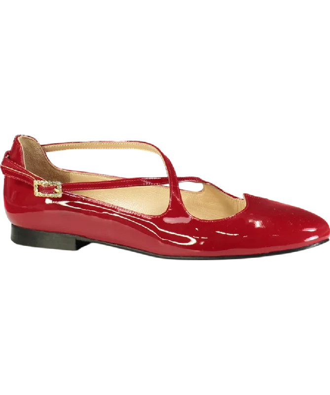 Flats shoes with padded interior-Camilia Elphick Red Lover Patent Flats UK 5 EU 38 👠