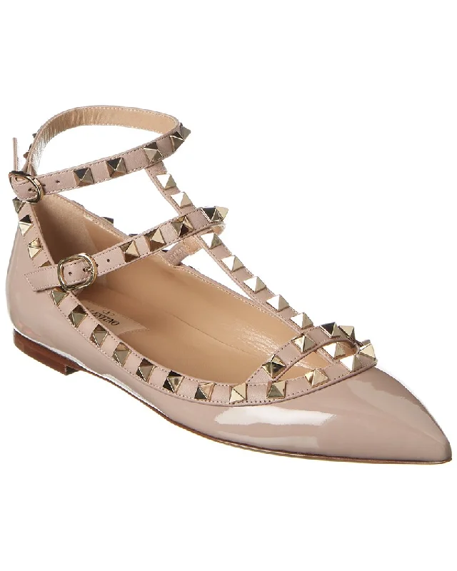 Flats shoes for easy use-Valentino Rockstud Caged Patent Flat