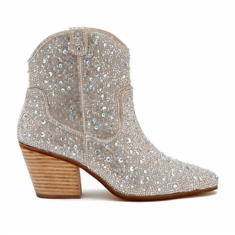 Women’s warm boots stylish-Women's Harlow Rhinestone Bootie In Clear Rhinestone