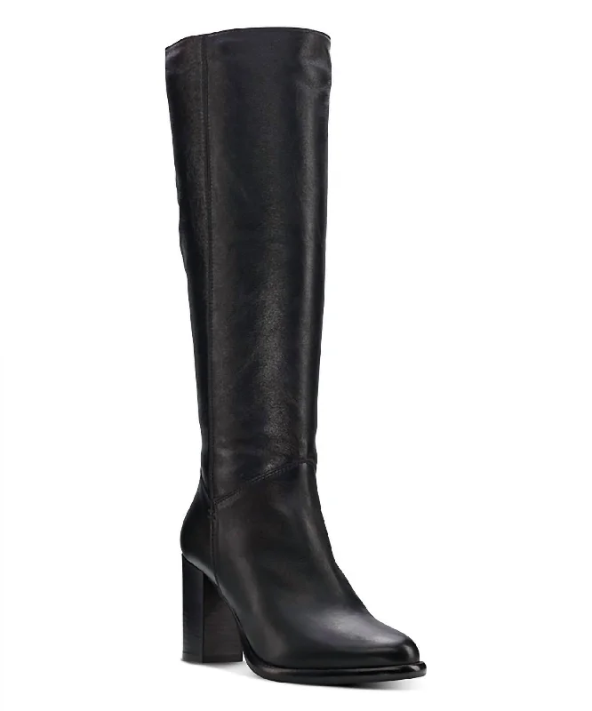 Trendy warm boots men-Michela Weatherproof Leather Tall Boot In Black Metallic