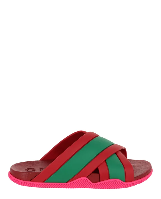 Sandals vegan options-Rubber Web Striped Sandals