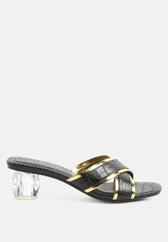 Sandals booking discounts-stellar gold line croc textured low heel sandals