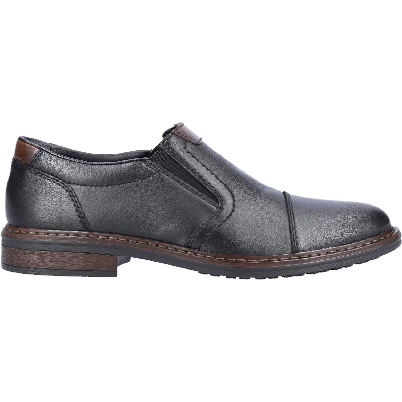 Fashion & Dress Shoes with bold colors-Men's Rieker 17659-00 Dustin Schwarz/Kastanie Leather