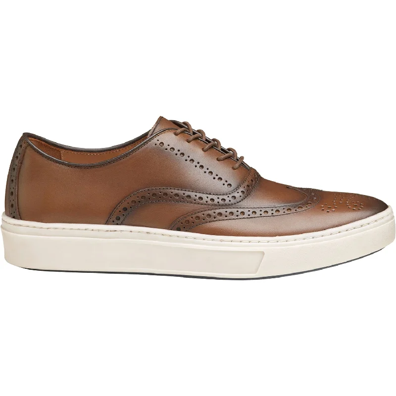 comfortable slip-on casual shoes for traveling-Men's Johnston & Murphy Hollins Wingtip Tan Full Grain Leather