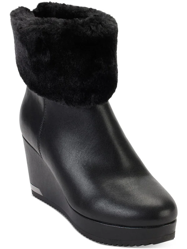 Comfortable winter boots-Nadra Womens Faux Leather Wedge Boots