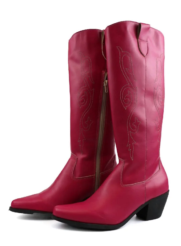 Snow boots for hiking stylish-Women's Belle Western Under-The-Knee Boots In Fuchsia