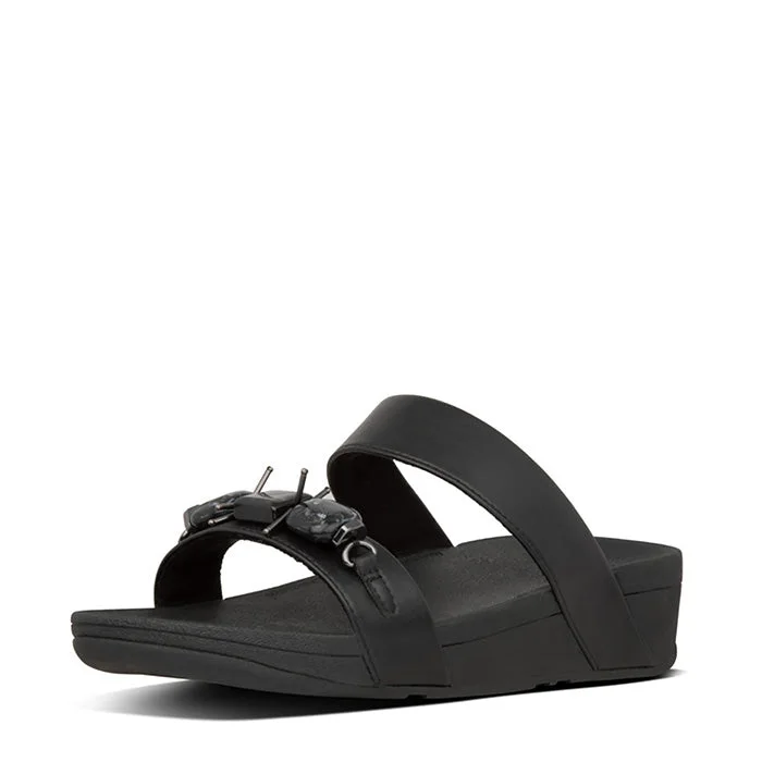 Sandals holiday events-FitFlop Lottie Marble Gem Slides Sandals - All Black