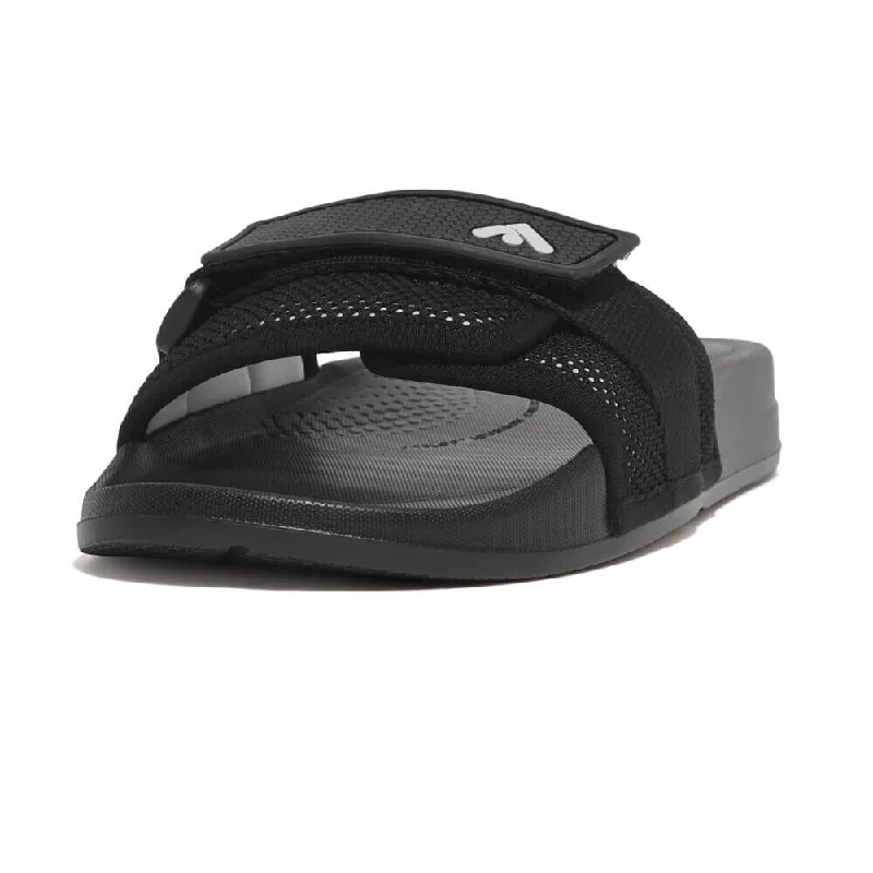 Sandals social media-FitFlop Iqushion Adjustable With Resistant Knit Pool Slides Sandals - Black