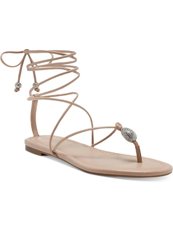 Sandals spa deals-Amille Womens Faux Leather Ankle Tie Strappy Sandals