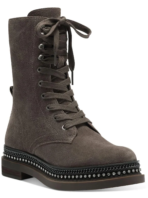 Comfortable leather boots-Branda Womens Rhinestone Embellished Combat & Lace-up Boots