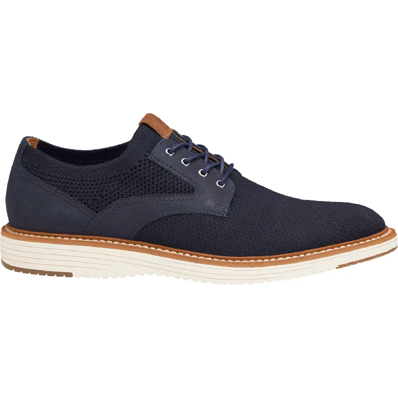 Fashion & Dress Shoes for summer wedding-Men's Johnston & Murphy Upton Knit Plain Toe Navy Knit Fabric/Leather