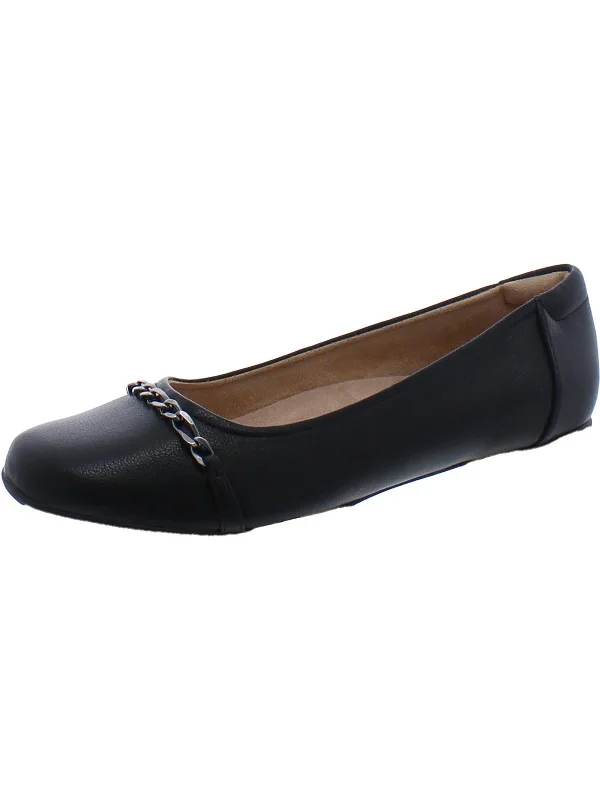 Flats shoes with ribbon details-Mystique Womens Faux Leather Slip On Ballet Flats