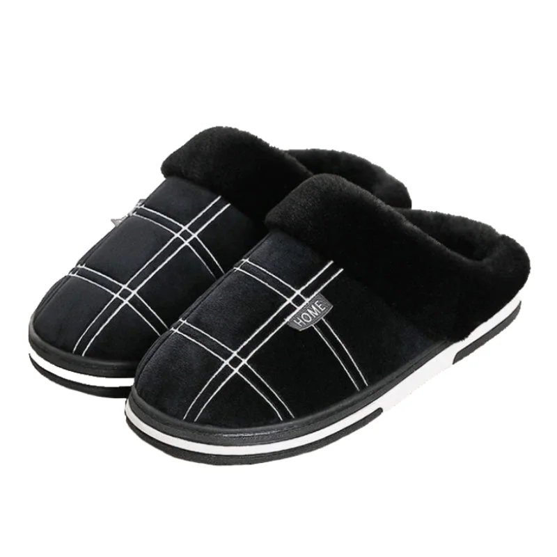 Slippers clock ticks-Groovywish Gingham Suede Warm Slippers For Men Winter Slides