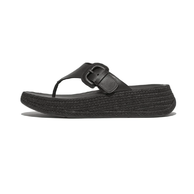 Sandals wedding packages-FitFlop F-Mode Espadrille Adj. Leather Flatform Toe-Thongs Sandals - Black