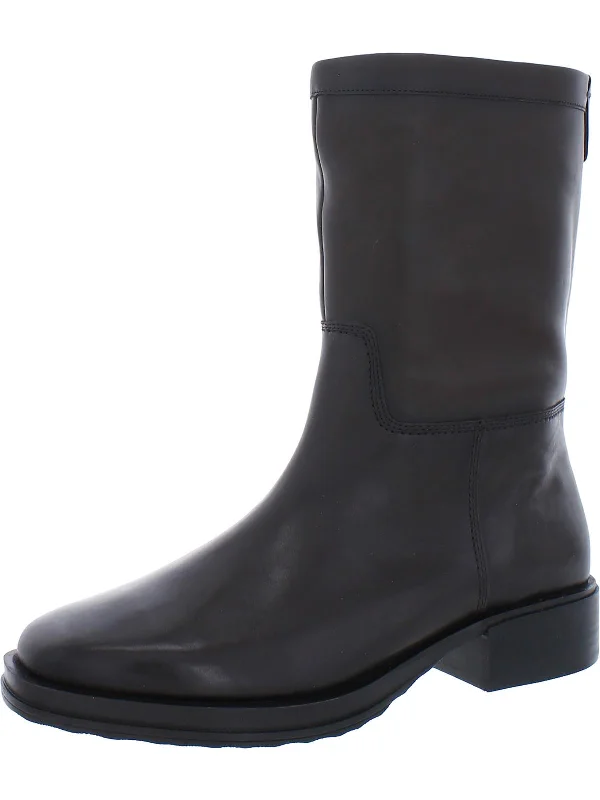 Designer leather boots-Womens Leather Square Toe Mid-Calf Boots