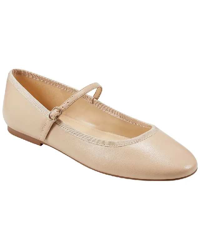 Flats shoes for chic minimalism-Marc Fisher LTD Espina Leather-Trim Mary Jane Flat