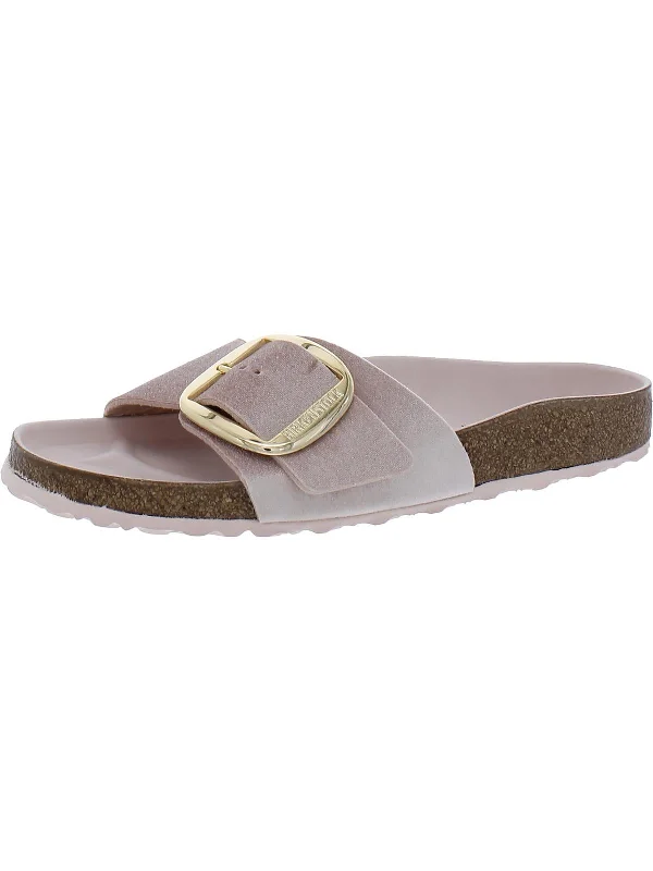 Sandals Antigua resorts-Madrid Big Buckle Rivet Logo Womens Velvet Cork Slide Sandals