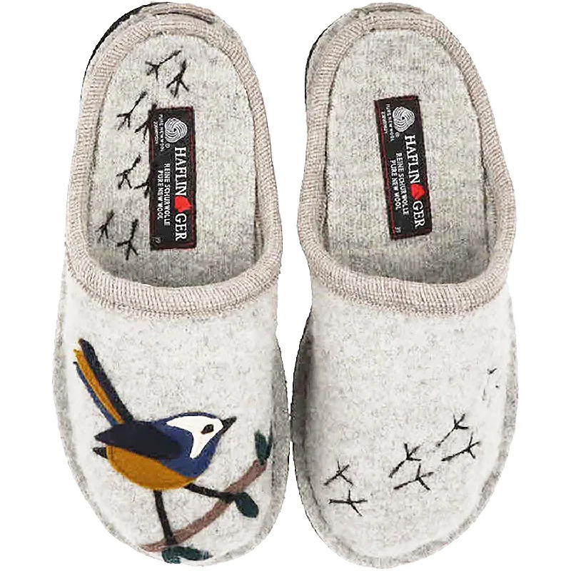 Slippers step flows-Women's Haflinger Songbird Silver Grey Wool