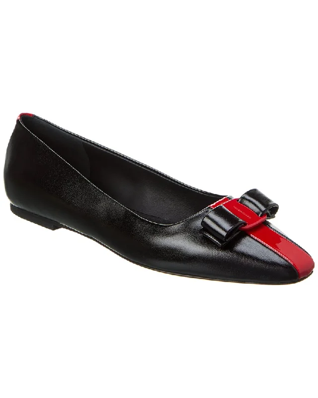 Flats shoes for dynamic look-Ferragamo Siwar Bow Leather Ballet Flat