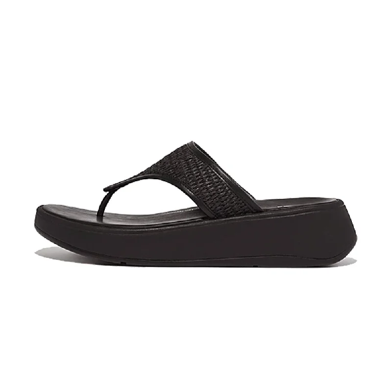 Sandals poolside amenities-FitFlop F-Mode Woven Raffia Flatform Sandals - All Black