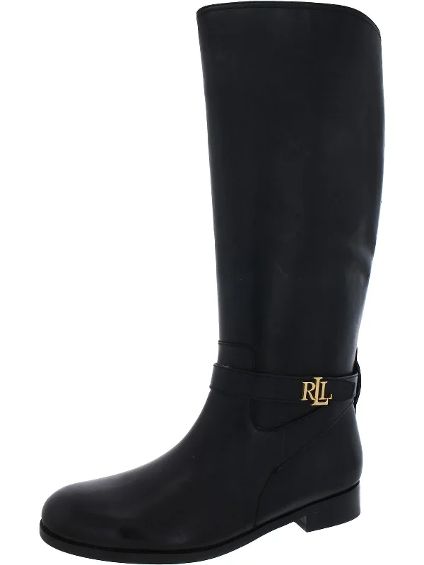 Black combat boots-Brittaney Womens Leather Riding Knee-High Boots