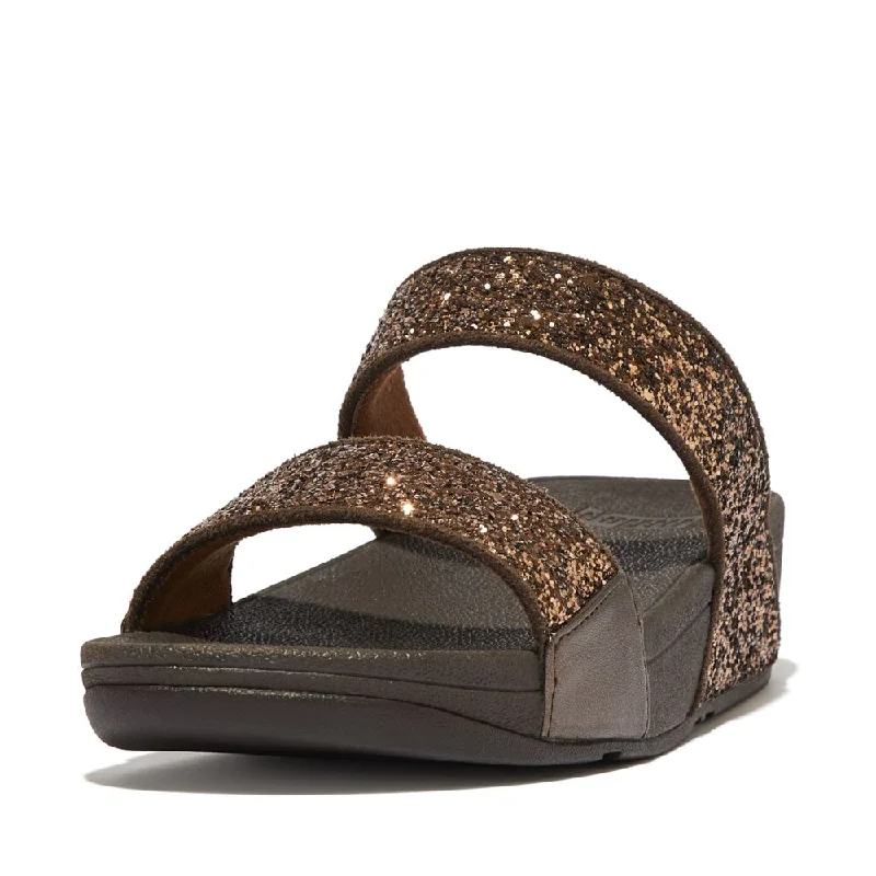 Sandals vegan options-FitFlop Lulu Metallic Slide Sandals - Chocolate Metallic