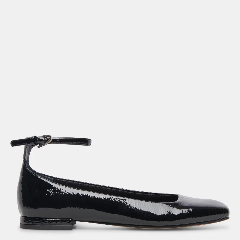 Flats shoes for statement look-Ashya Ballet Flats Midnight Crinkle Patent