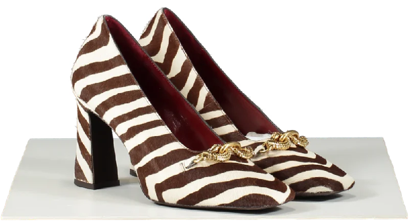 Tory Burch Brown Zebra-print Square Toe Pumps UK 8