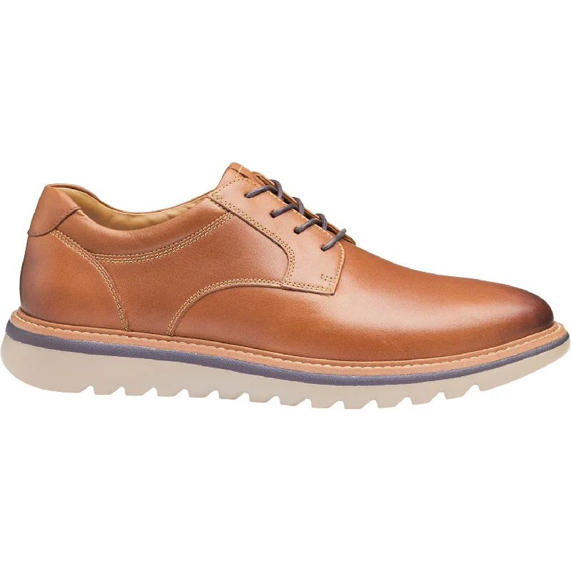 Fashion & Dress Shoes with velvet straps-Men's Johnston & Murphy Braydon Plain Toe Tan Full Grain Leather