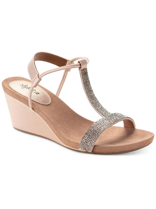 Sandals extended vacations-Mulan2 Womens Rhinestone T-Strap Wedges