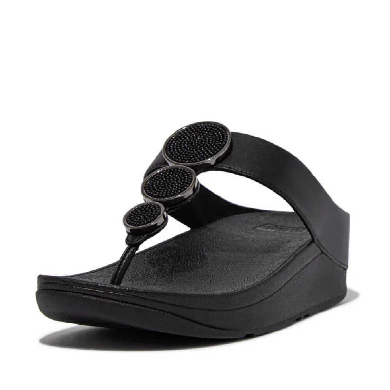 Sandals live entertainment-FitFlop Halo Bead-Circle Leather Toe-Post Sandals - Black