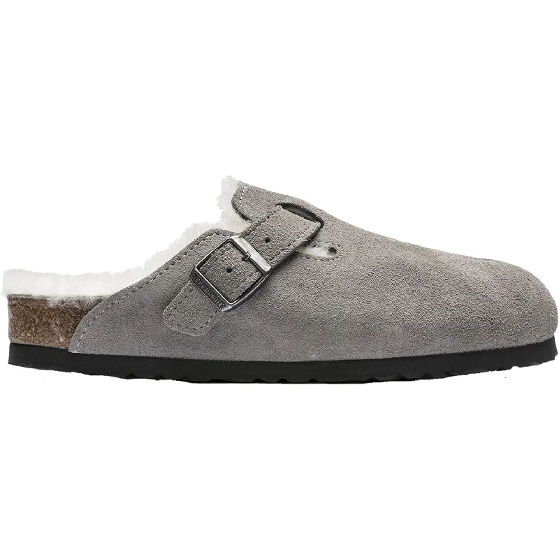 Slippers coffee warms-Unisex Birkenstock Boston Shearling Stone Coin Suede / Natural Shearling