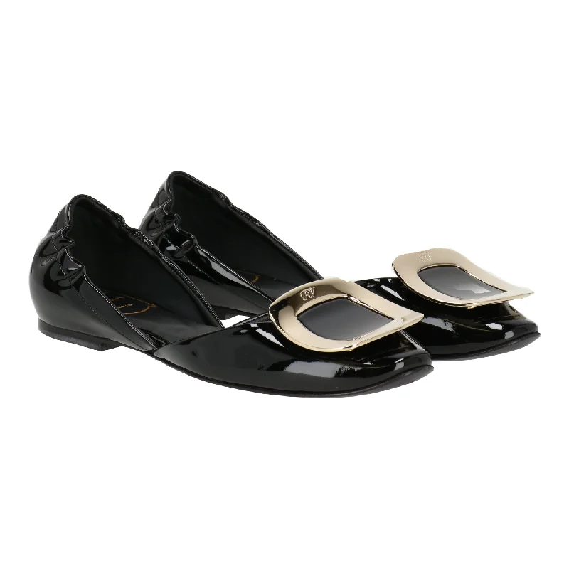 Flats with ankle buckle-Roger Vivier Womens Black Ballerina