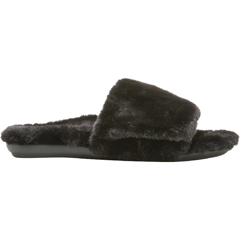 Slippers feet land-Women's Vionic Dream Plush Black Faux Fur