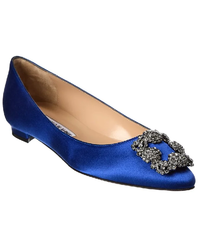 Flats shoes with open front-Manolo Blahnik Hangisi Satin Flat