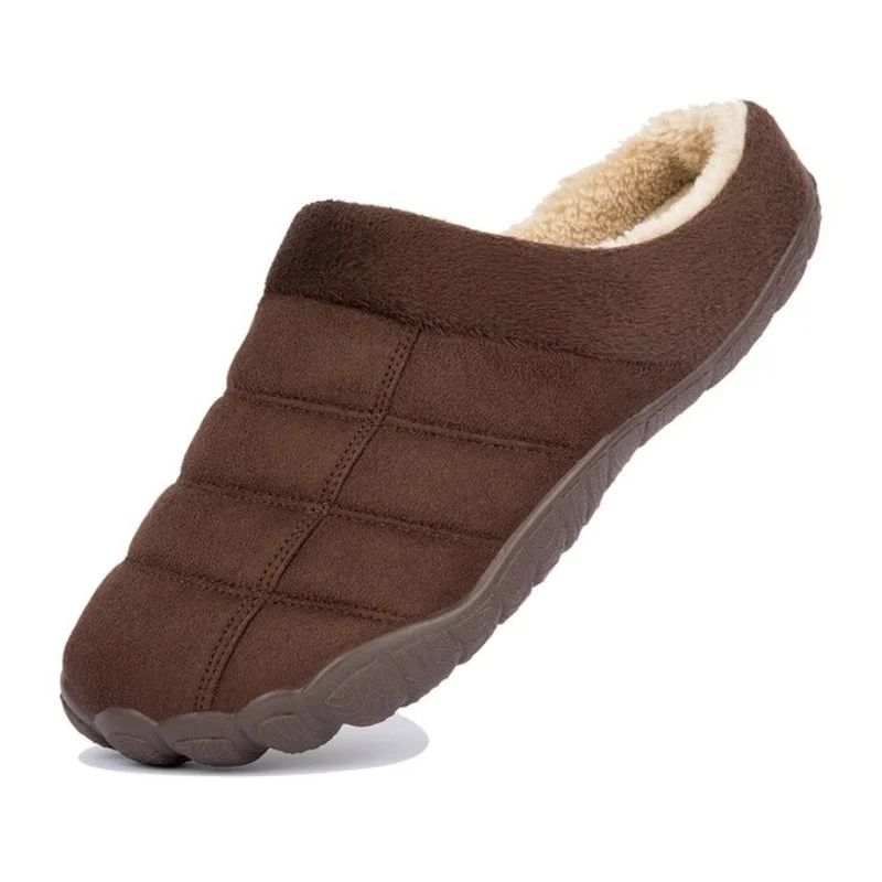 Slippers mat stays-Groovywish Winter Fur Slippers For Men Suede Interior Shoes