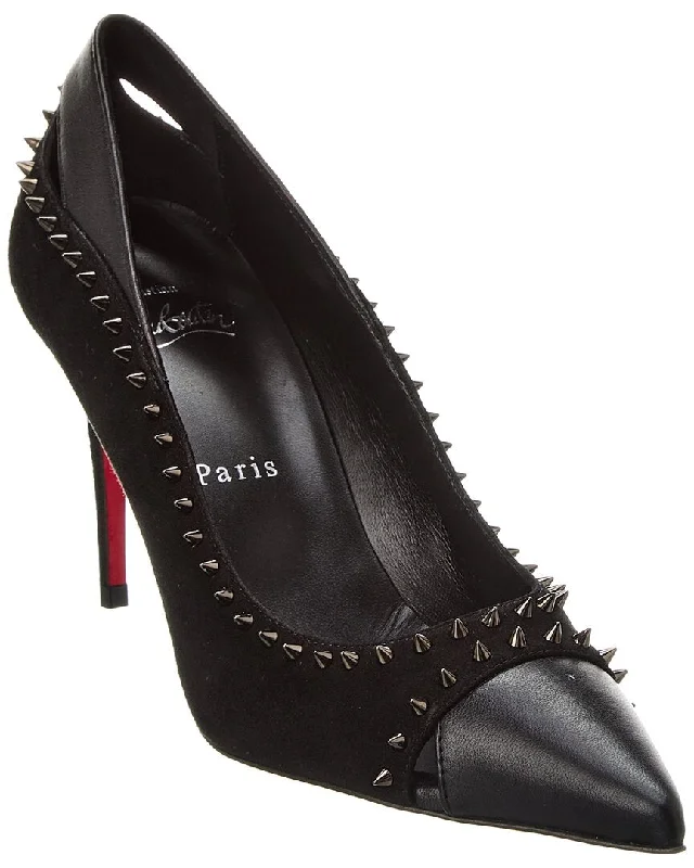 Christian Louboutin Duvette Spikes 85 Leather & Suede Pump