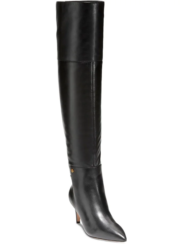 Black boots women-Vandam Womens Leather Pointed Toe Over-The-Knee Boots