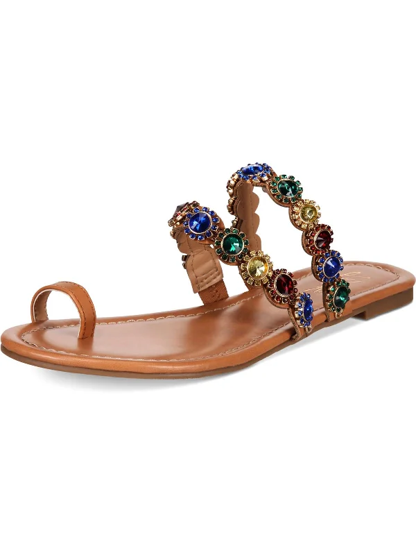 Sandals swim lessons-Joya Womens Faux Leather Rhinestone Thong Sandals