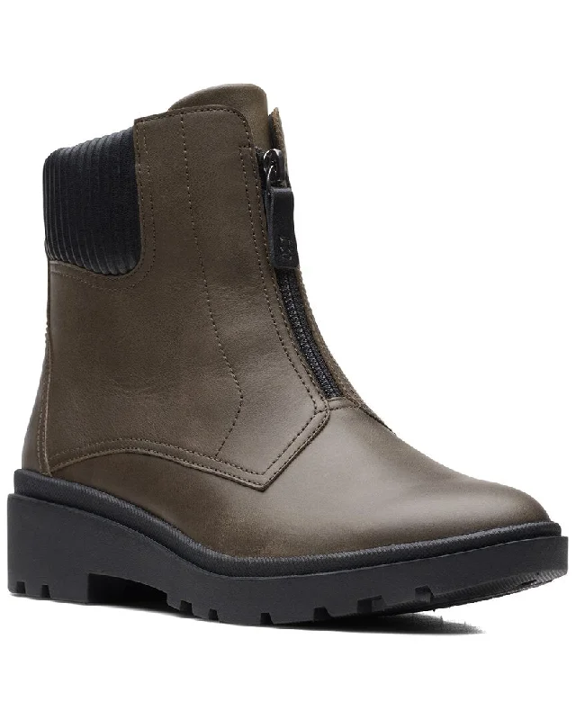 Comfortable tall hiking snow boots-Clark's Calla Zip Leather-Trim Boot