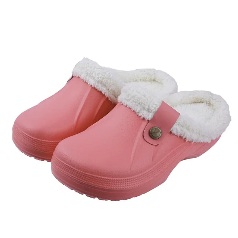 Slippers cozy vibes-Groovywish Plush Winter Slippers Women Heel Support Waterproof Slides