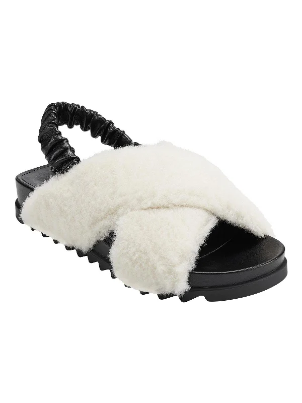 Sandals wedding packages-Javin Womens Faux Fur Flat Slingback Sandals