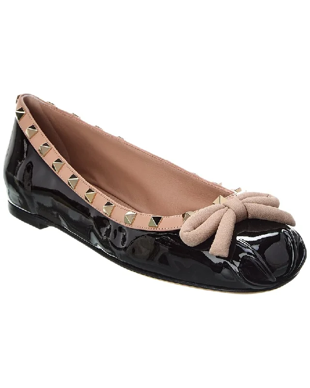 Flats shoes for versatile design-Valentino Rockstud Patent Ballerina Flat