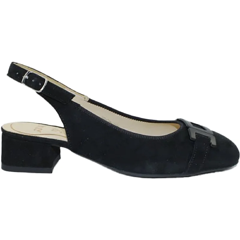 Fashion & Dress Shoes for professional women-Womens Ara Gallant Sling 2 Black Kid Suede