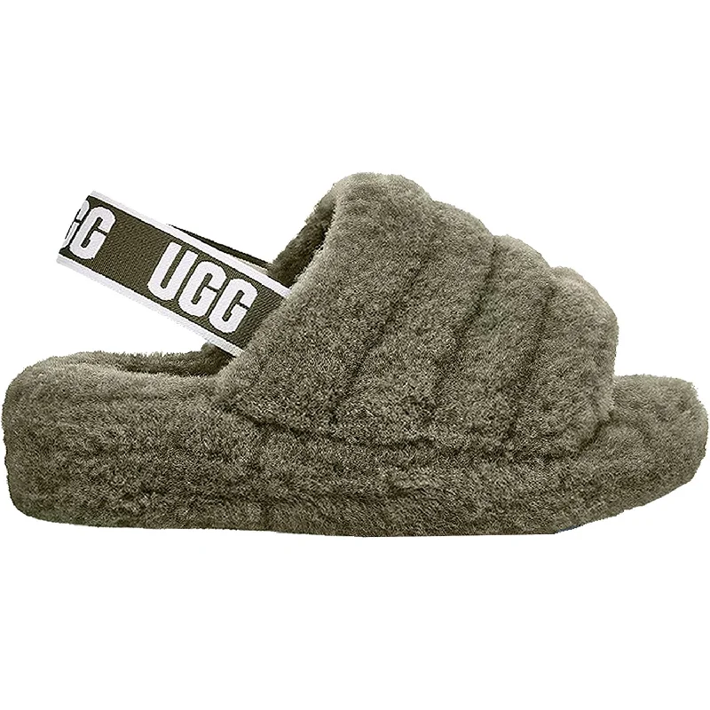 Slippers door shuts-Women's UGG Fluff Yeah Slide Burnt Olive Sheepskin