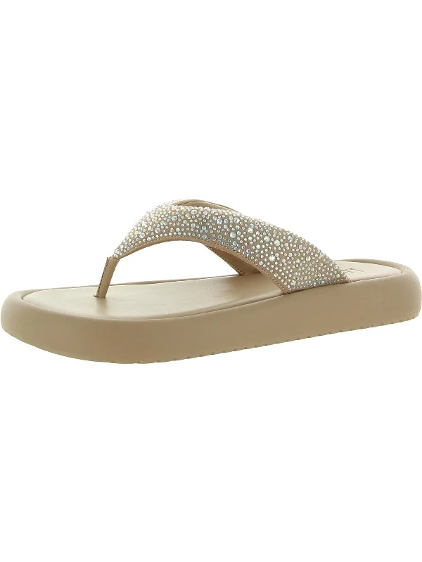 Sandals nail treatments-Essily Womens Rhinestone Slip On Flatform Sandals