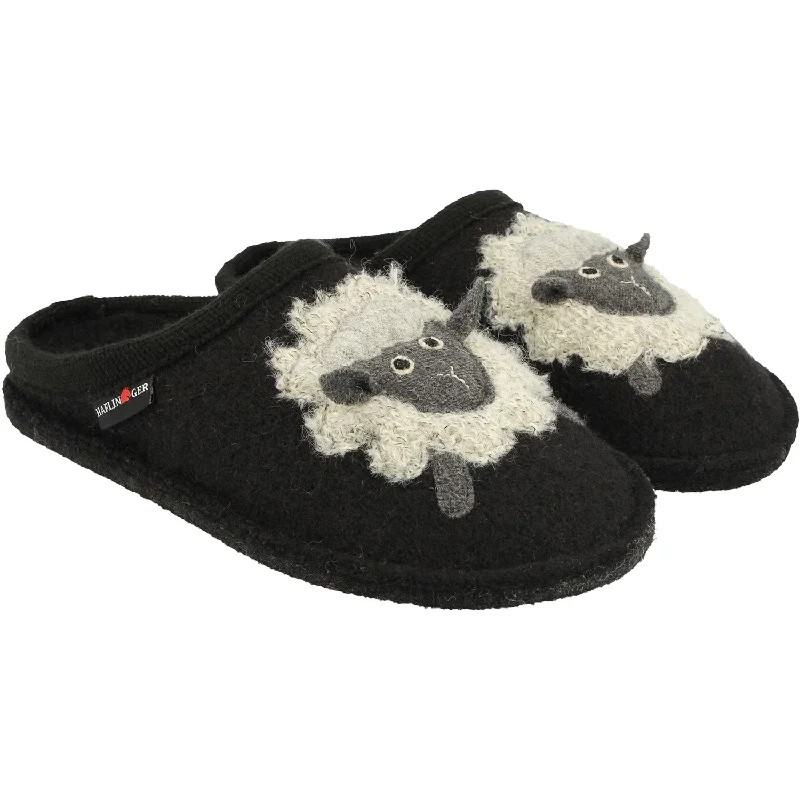 Slippers day stirs-Women's Haflinger Lamby Black Wool