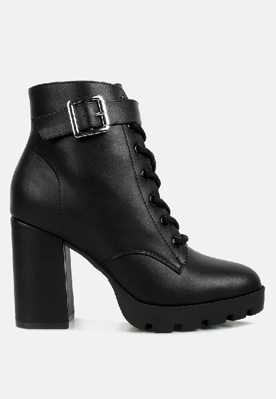 Comfortable high heel boots winter-grahams faux leather lace up boots