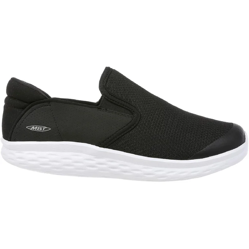 fashionable casual shoes with comfort fit-Men's MBT Modena Slip-On Black/White Mesh